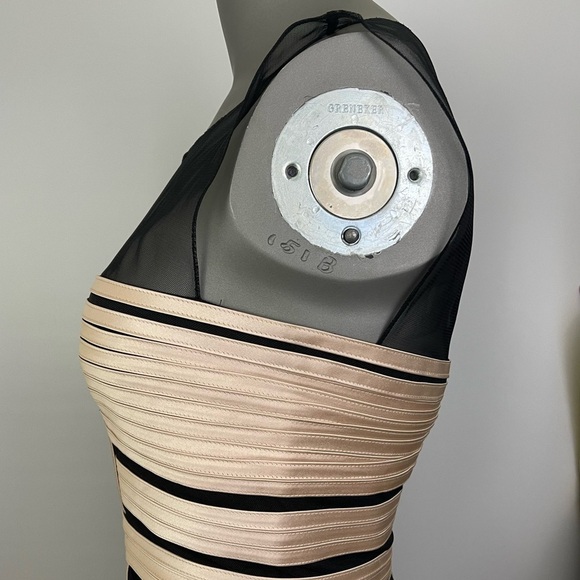 BCBGMaxazria Dress Womens 6 Champagne Satin Mesh Sleeveless Short Party Sexy - Picture 8 of 9